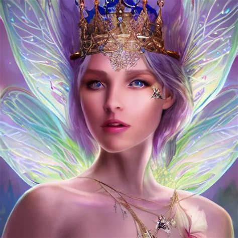 Detailed Portrait Of A Fairy Queen With Wings Wearing Stable