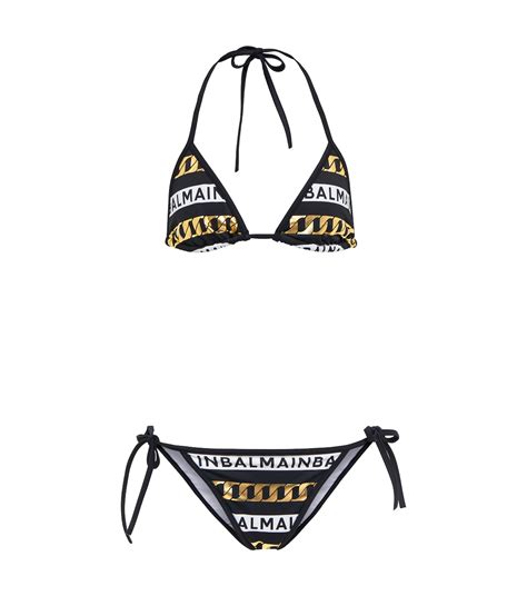 Logo Print Self Tie Halterneck Bikini In Multicoloured Balmain