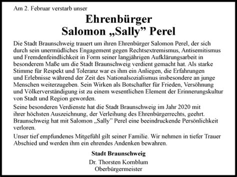 Traueranzeigen Von Salomon Perel Trauer De