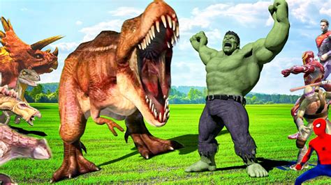 Hulk Vs T Rex Jurassic World Vs Super Heroes Epic Battle Giant Dinosaurs Dinosaurs For