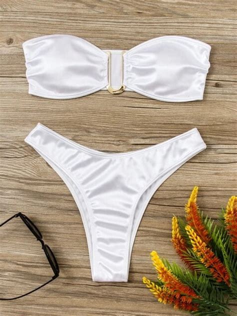 2024 Solid Swimsuit Women Bathing Suit Bandeau Bikini Biquinis Feminino