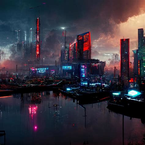 Hyper-realistic illustration of a futuristic city with colorful neon ...