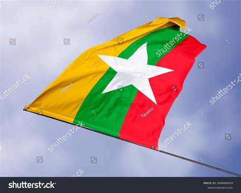 Myanmars Flag Isolated On Sky Background Stock Photo Edit Now