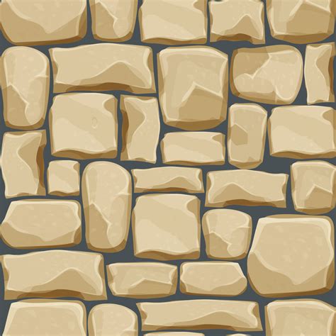 Stone wall from bricks, rock, game background in cartoon style, seamless textured surface. Ui ...