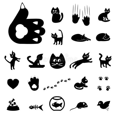 Cute Black Cat Icons or Symbols, Vector Set. Collection of Funny ...