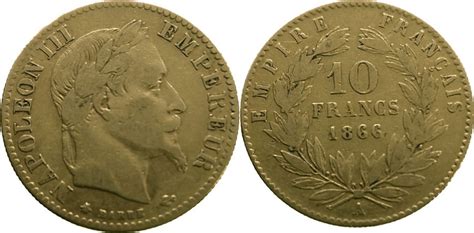 France 10 Francs 1866 A Napoleon III Gold Very Fine MA Shops