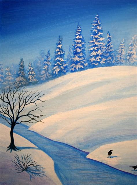 Winter Landscape Painting, Painting Snow, Summer Painting, Landscape Paintings Acrylic, Winter ...