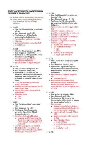 MLSP Reviewer Preliminaries MLSP 111 BSMLS 1 YA WEEK 1 OUTLINE I