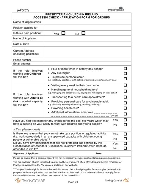 Fillable Online Access NI And Garda Vetting Forms Presbyterian Church