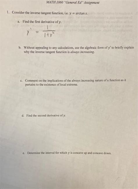 Solved 1. Consider the inverse tangent function, i.e. | Chegg.com