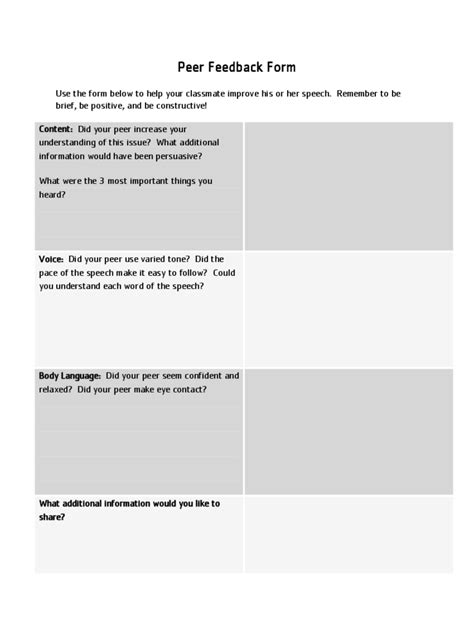 Peer Feedback Form 2 Free Templates In Pdf Word Excel Download