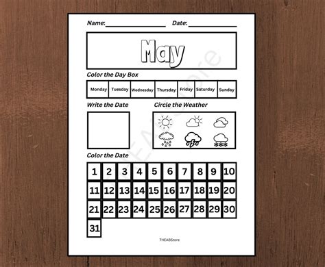 Preschool Calendar Worksheets Printable, Kids Monthly Digital Calendar ...