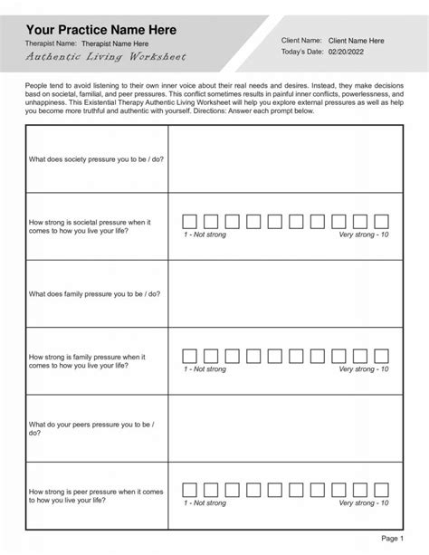 Existential Therapy Authentic Living Worksheet Editable Fillable