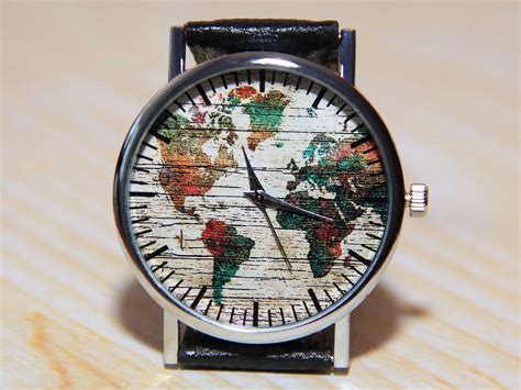 Wristwatch World Map Wrist Watch Globe Watch Earth Travel Watch