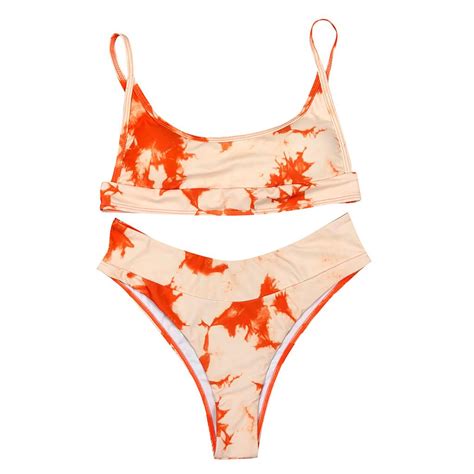 Cheap SU Women Sexy Tie Dye Pattern Top With Panty Bikini Set Two