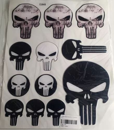 Kit Adesivos The Punisher Logo Preto Resinados Original