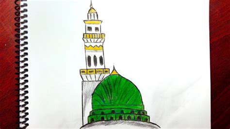 How To Draw A Masjid E Nabawi Tutorial Masjid Drawing Easy Drawing ...