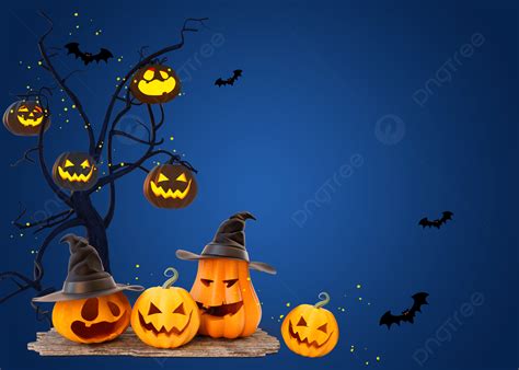 Halloween 3d Blue Jack O Lantern Bat Night Horror Background Halloween