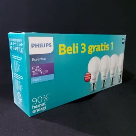 Jual ASIA PHILIPS LAMPU LED ESSENTIAL MULTIPACK 5W 5 WATT PUTIH PAKET 3