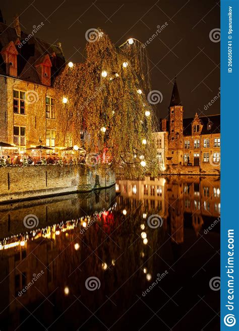 Medieval Buildings in Bruges, Belgium Old Town Brugge Illuminated at ...