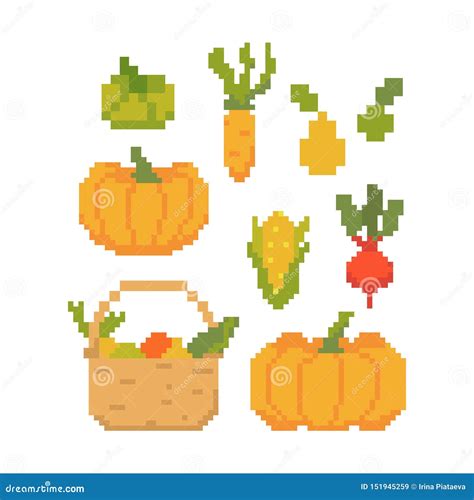 Pixel Art Vegetables Icon 32x32 Pixels Cartoon Vector CartoonDealer