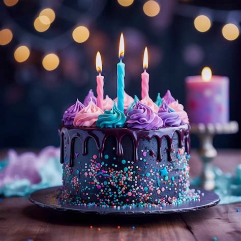 Free Photo 3d Birthday Cake With Lit Candles On Top