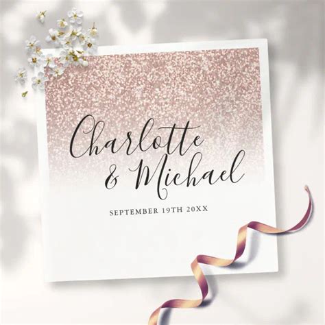 Modern Elegant Script Rose Gold Glitter Wedding Napkins Zazzle