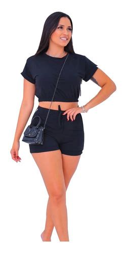 Conjuntinho Short Shortinho Blusa Curta Mostrando A Barriga