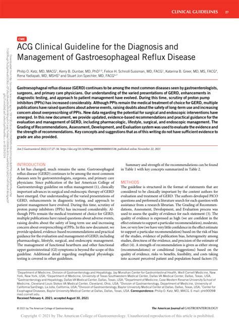 Acg Clinical Guideline For The Diagnosis And Management Of