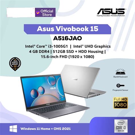 ASUS VIVOBOOK 15 A516JAO Core I3 1005G1 4GB SSD 512GB 15 6 W11