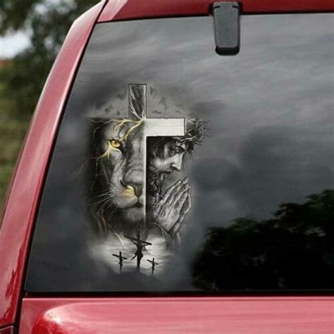 Buy Lion Christ Cross And God Praying Sticker Decal, jesus decal, jesus wall decal, car decal ...