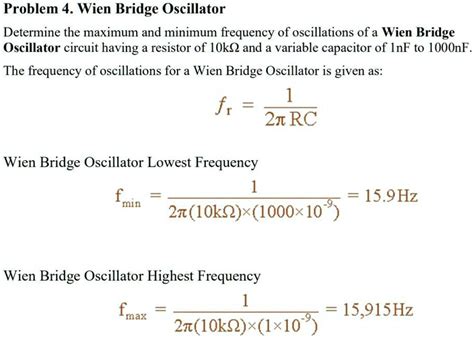 Solved Problem Wien Bridge Oscillator Determine The Maximum And