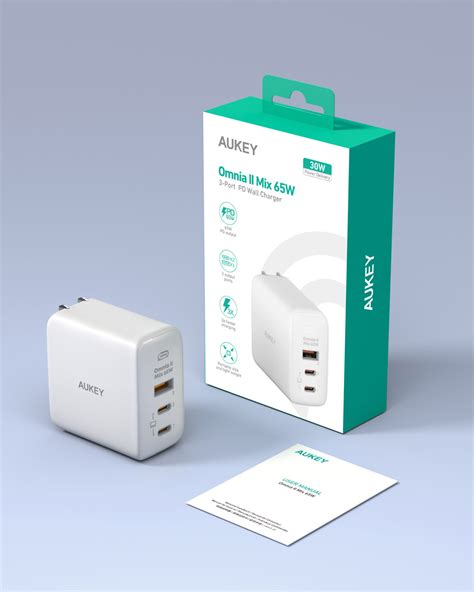 อะแดปเตอร AUKEY Wall USB Charger 1 USB A 2 USB C PD65W GaN Tech