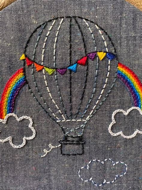 Hot Air Balloon Rainbow Embroidery PDF Pattern Etsy May vá Mẫu