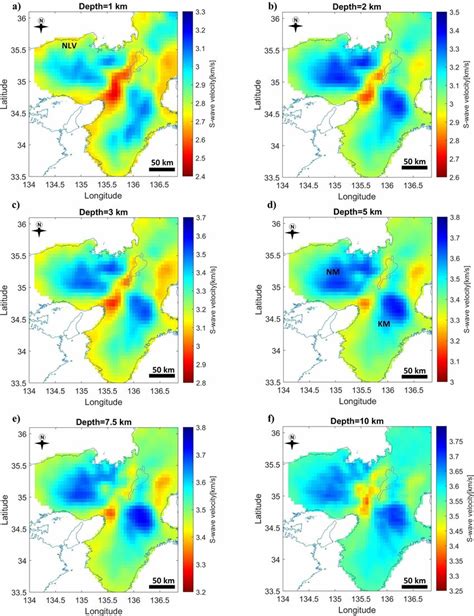 Horizontal Slices Of The S Wave Velocity Model At Discrete Depth Levels