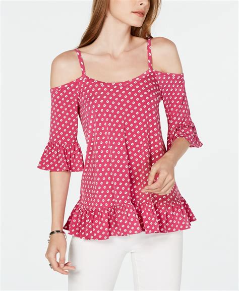 Michael Kors Printed Cold Shoulder Top And Reviews Tops Women Macy