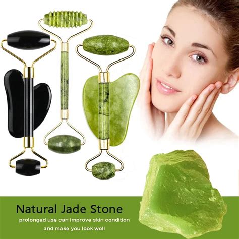 Rouleau De Massage Gua Sha En Pierre Naturelle Pour Le Visage Ensemble