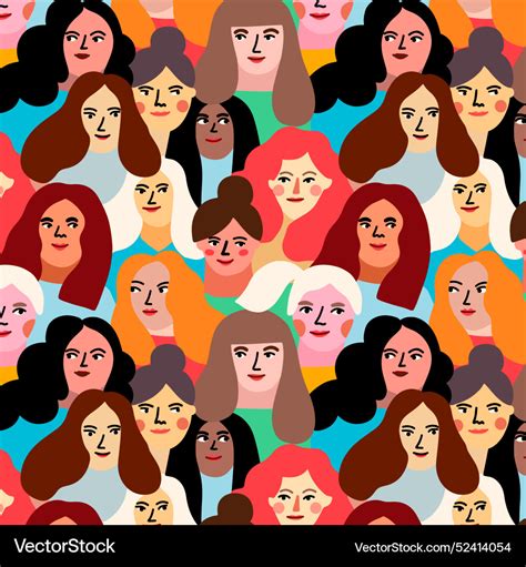 Theme For Womens Day Pattern With Women Faces Vector Image