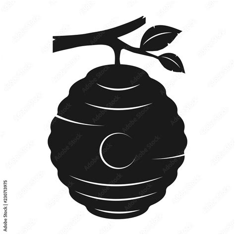 Simple Flat Beehive Hanging From A Branch Illustration Black