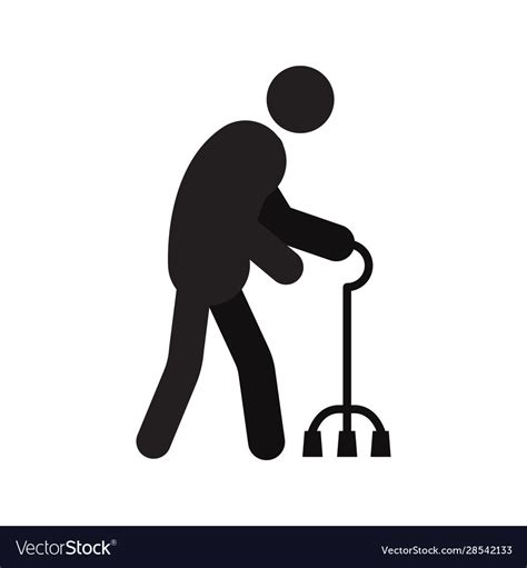 Old Man Going With Quad Cane Silhouette Icon Vector Image