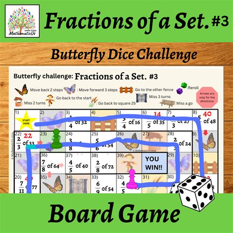 Fractions Of A Set 3 Butterfly Board Dice Game Australian Teachers Marketplace