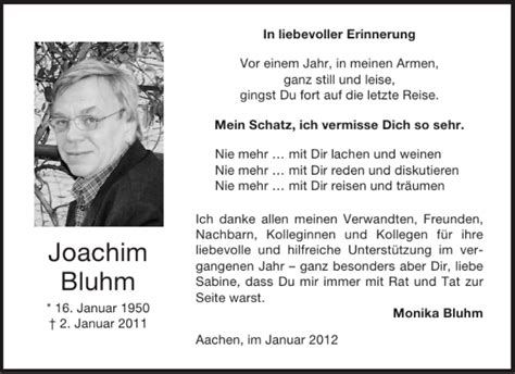 Traueranzeigen Von Joachim Bluhm Aachen Gedenkt