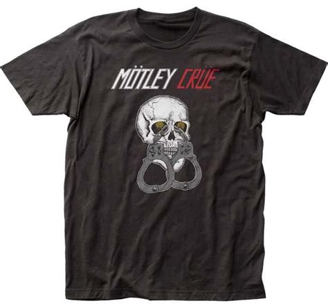 Motley Crue Skull And Handcuffs On A Black Ringspun Cotton Shirt