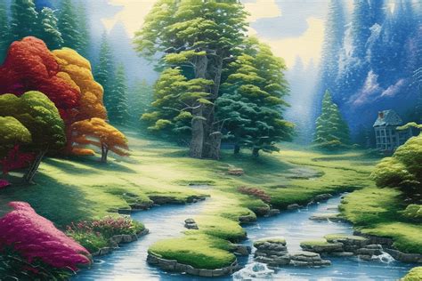 Arte De Paisaje En Acuarela Redonda Estilo Thomas Kinkade Creative