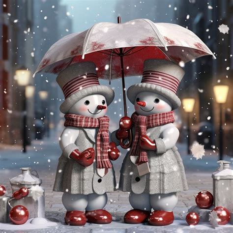 Premium Photo Christmas Card With A Snowman Holding An Umbrella In