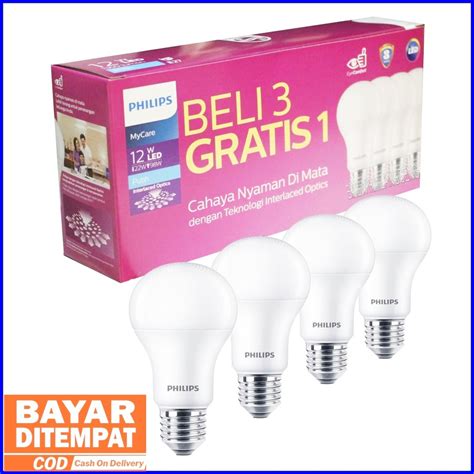 Jual Lampu Philips 12 Watt Led Bulb Mycare Paket Beli 3 Gratis 1 Putih Interlaced Optics