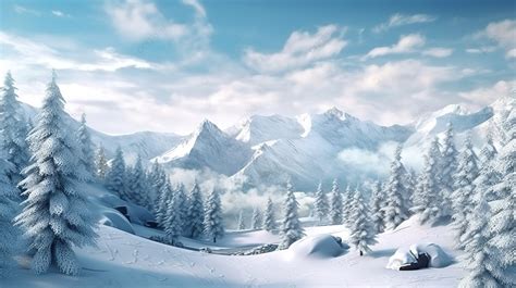 Breathtaking Winter Wonderland Close Up Of Mountains Forest And Snowy