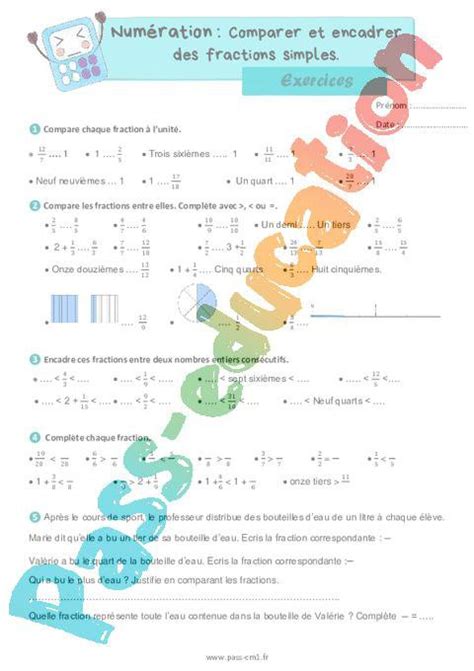 Comparer et encadrer des fractions simples Exercices de numération