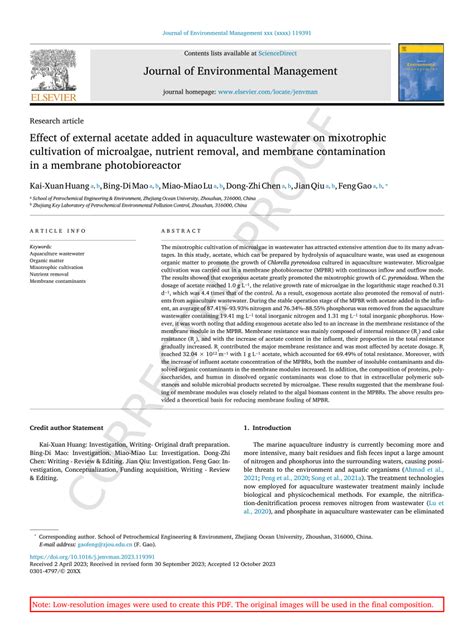 Pdf Effect Of External Acetate Added In Aquaculture Wastewater On