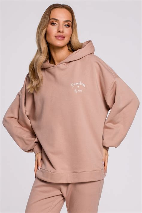 Bluza z kapturem z bufiastymi rękawami model M588 kolor mocca